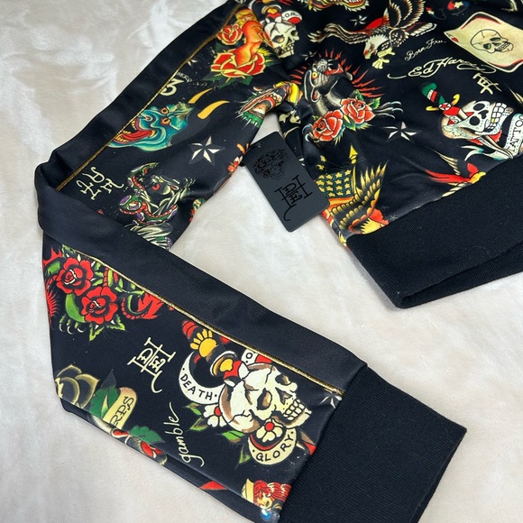 New ED HARDY SHRUNKEN CROPPED FLASHBOARD BLACK TRACK JACKET -WOMENS SMALL - Picture 7 of 14